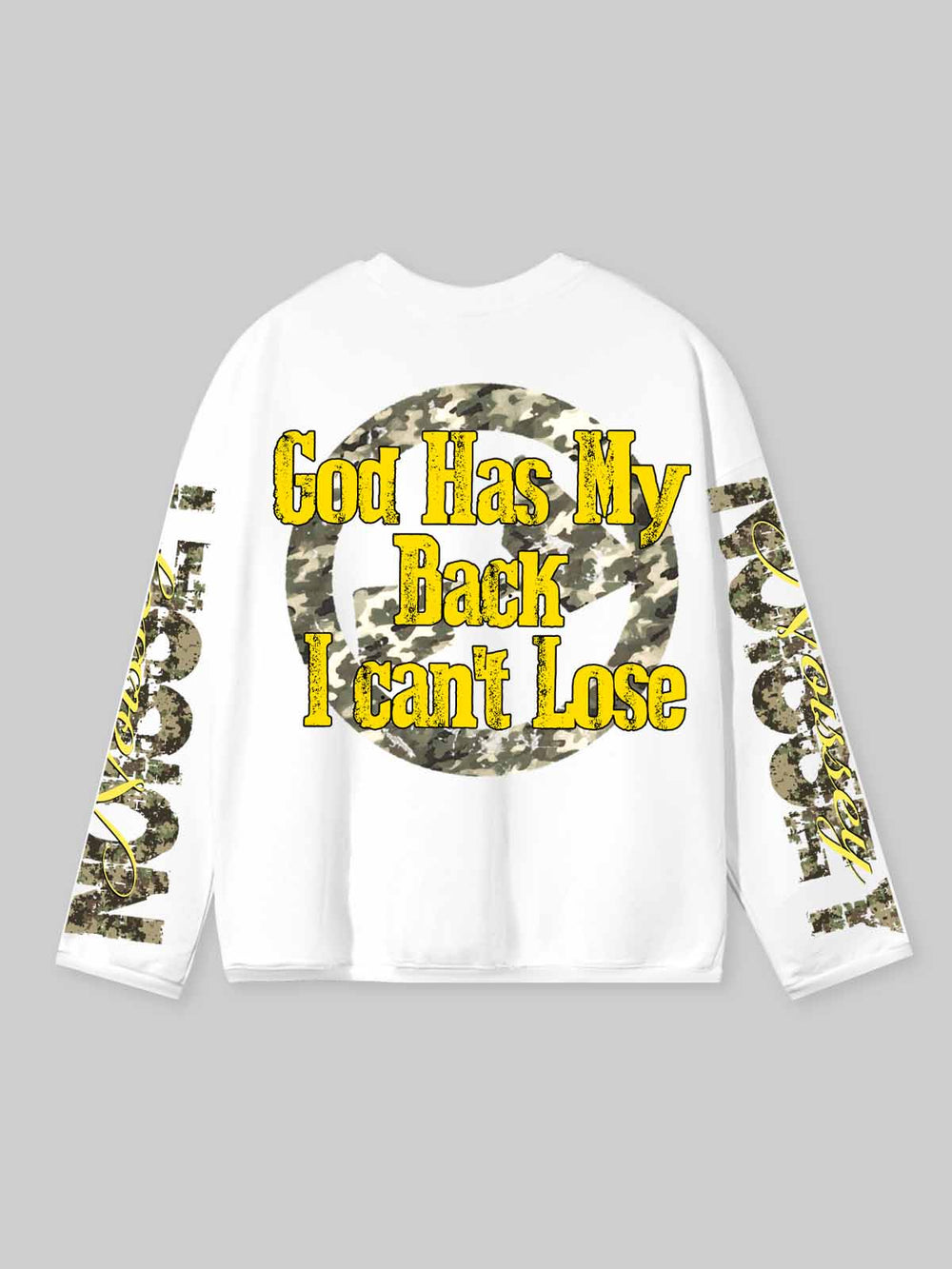 God Has My Back Beyaz Unisex Uzun Kollu Tişört