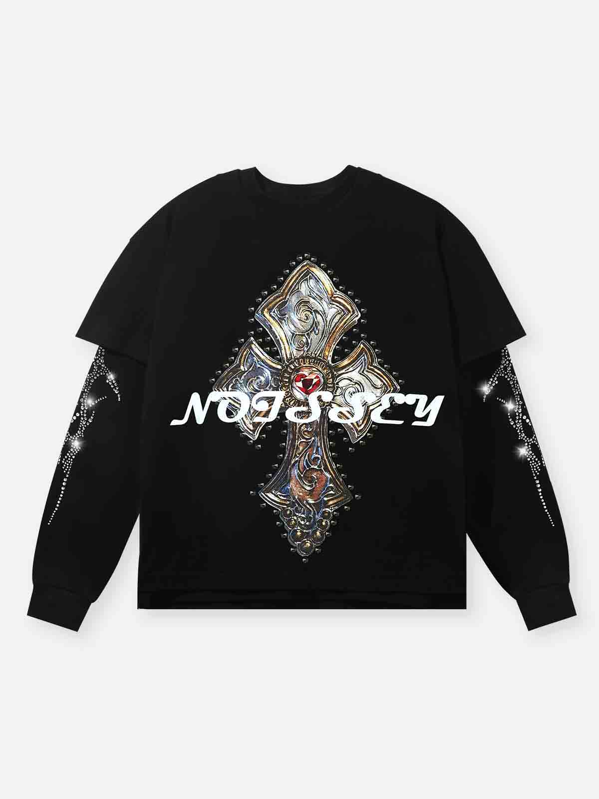Çift Kollu Pırlanta Haç Unisex Uzun Kollu Tişört