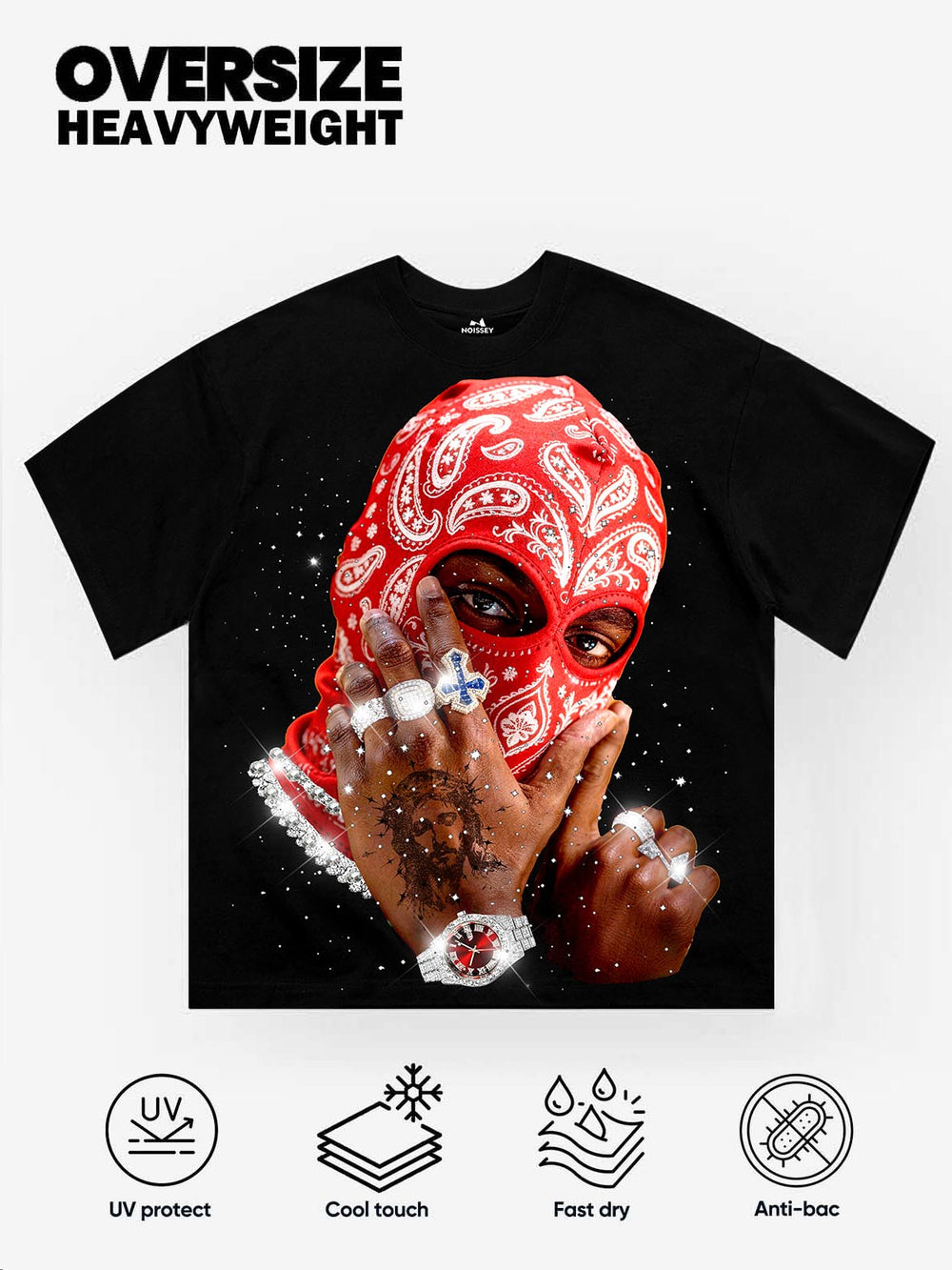Kırmızı Bandana Maske Siyah Unisex Tişört