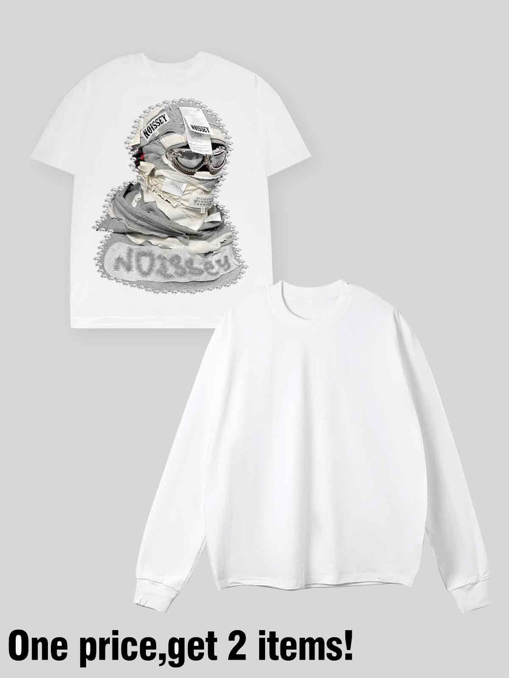 Beyaz Maske Kolaj Unisex Uzun Kollu Tişört