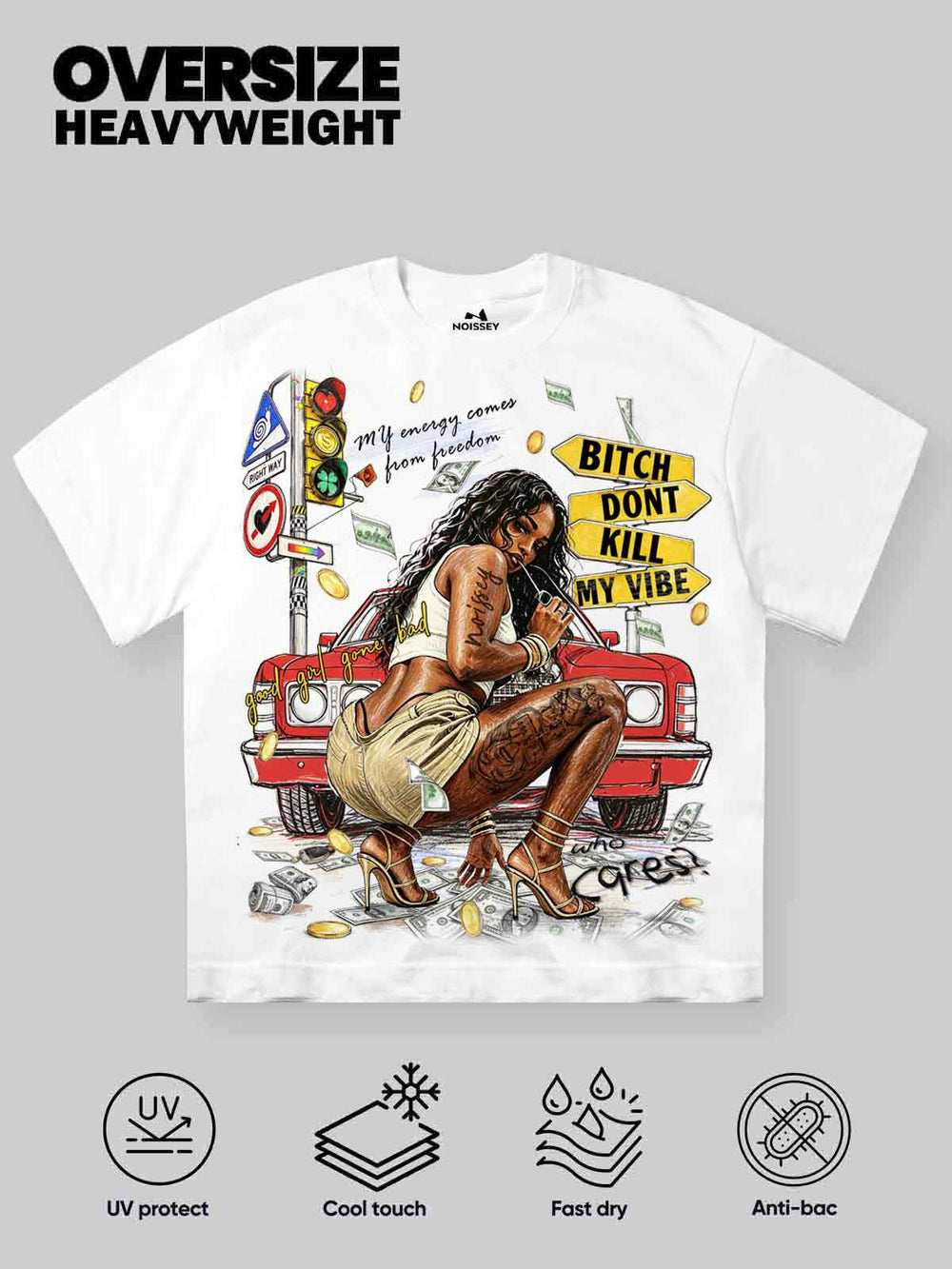 Vintage Araba Kız Beyaz Unisex Tişört