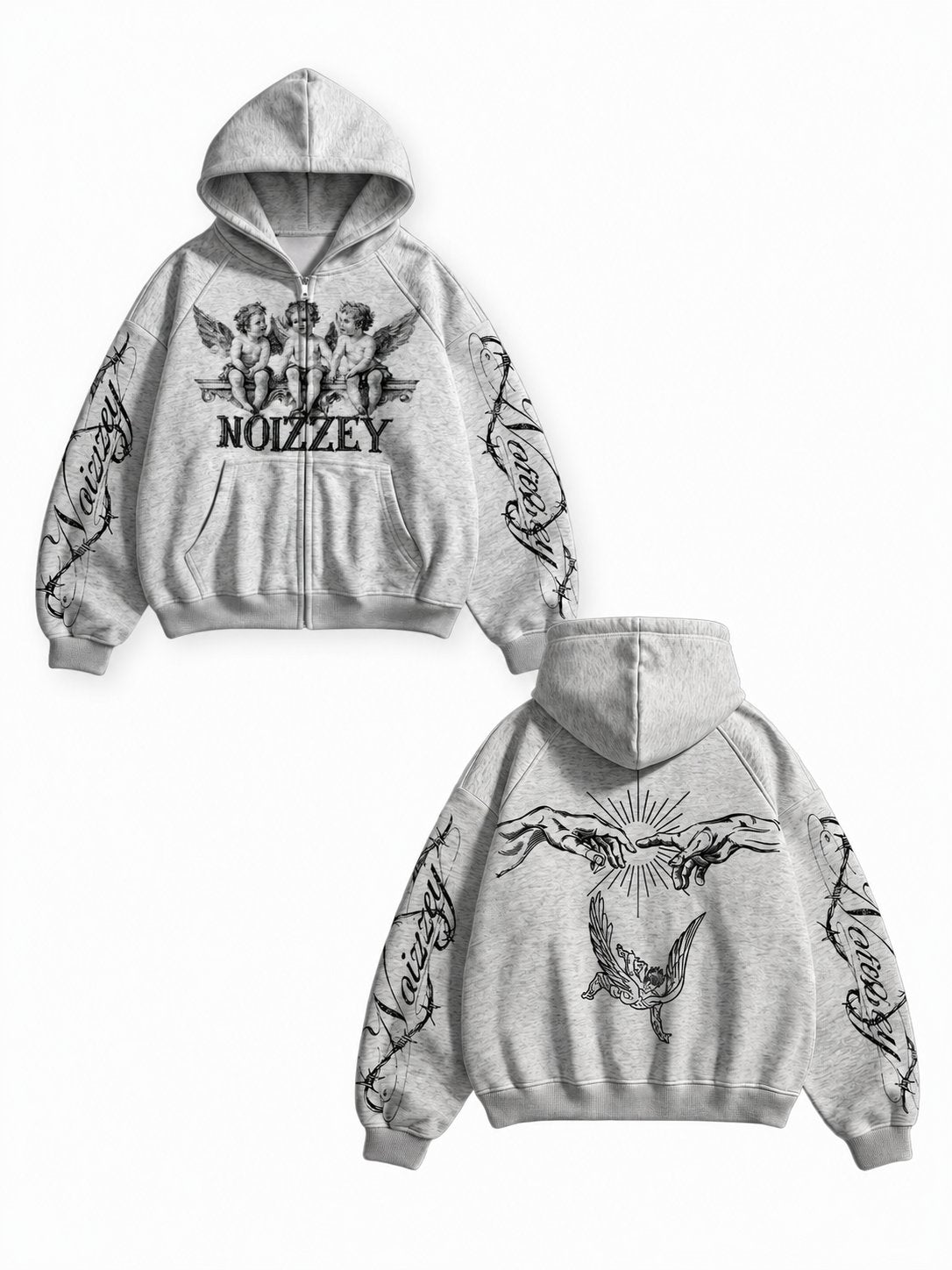 Angel Religion Gri Unisex Fermuarlı Sweatshirt