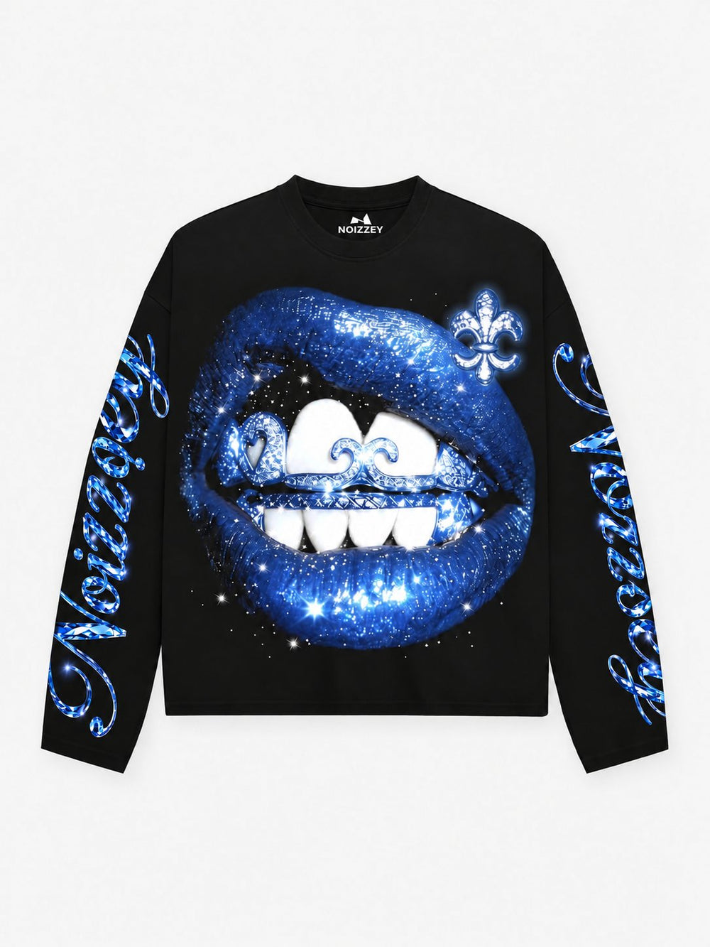 Fleur-de-Lis Blue Diamond Siyah Unisex Uzun Kollu Tişört