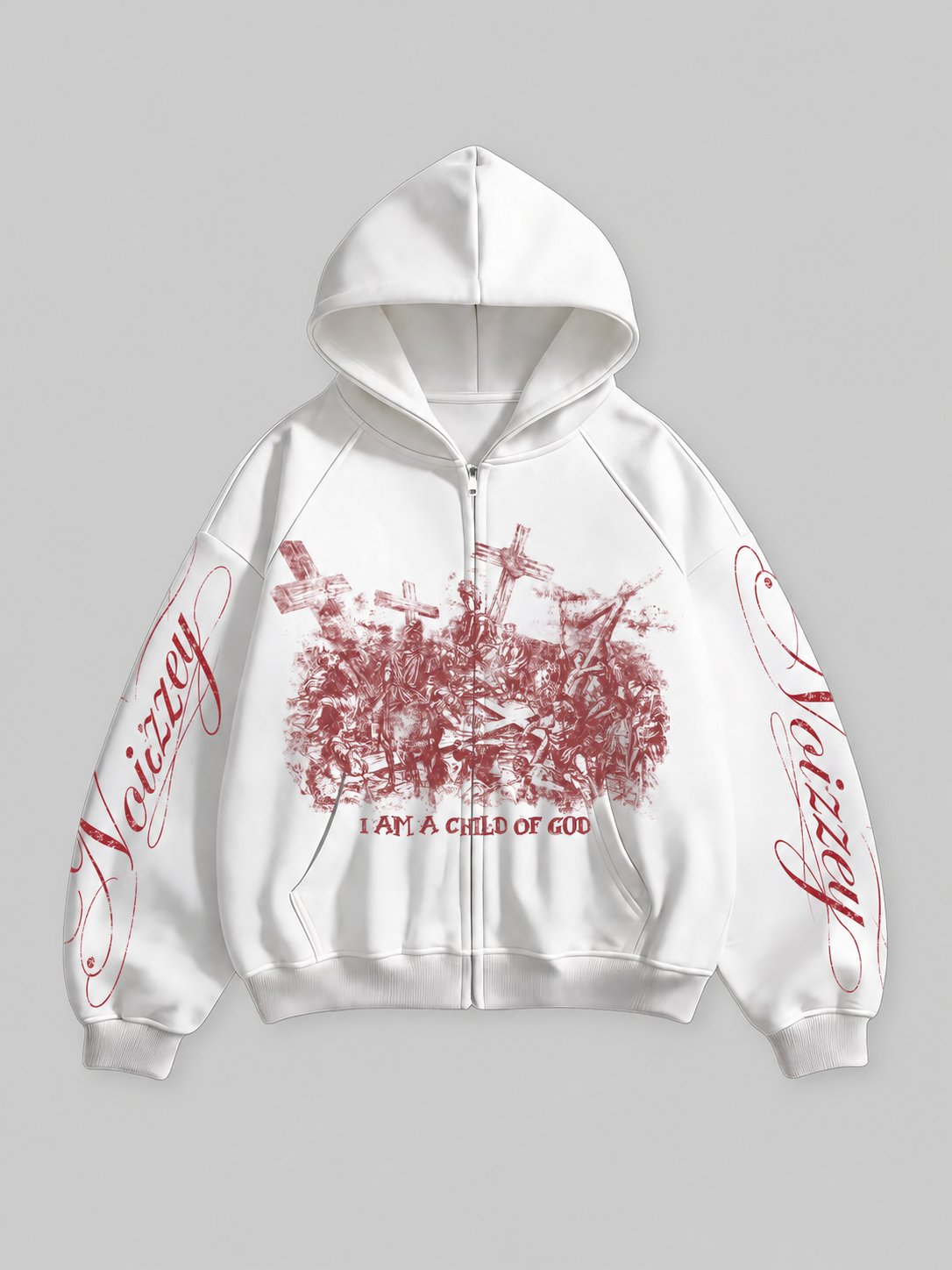 Red Pilgrimage Cross Beyaz Unisex Fermuarlı Sweatshirt