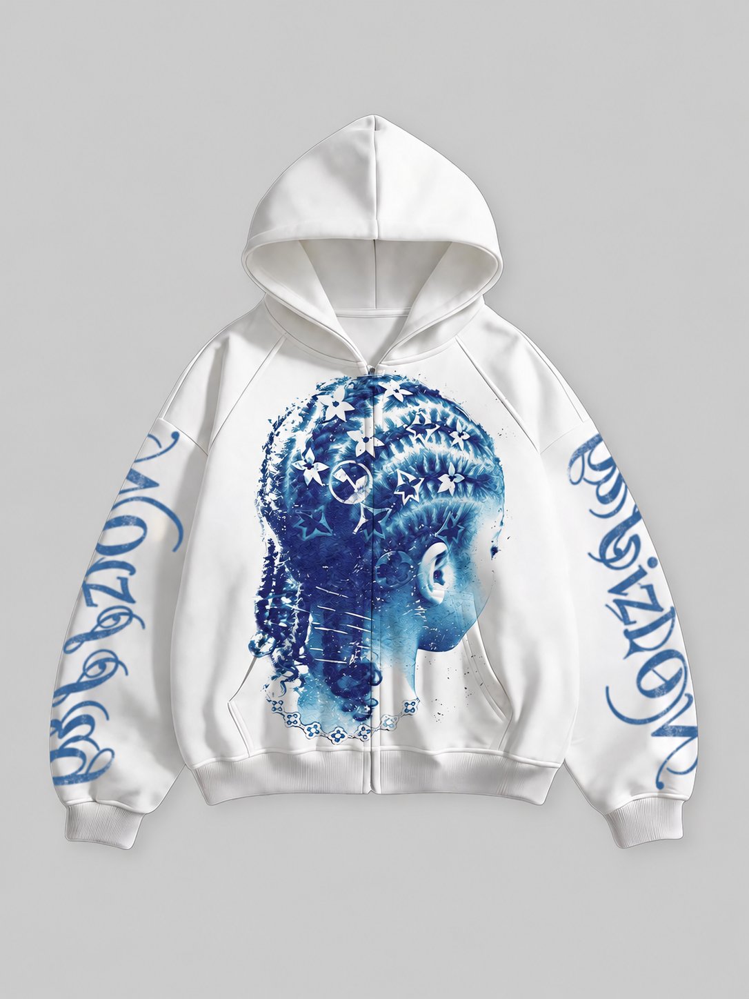 Blue Braid Beyaz Unisex Fermuarlı Sweatshirt