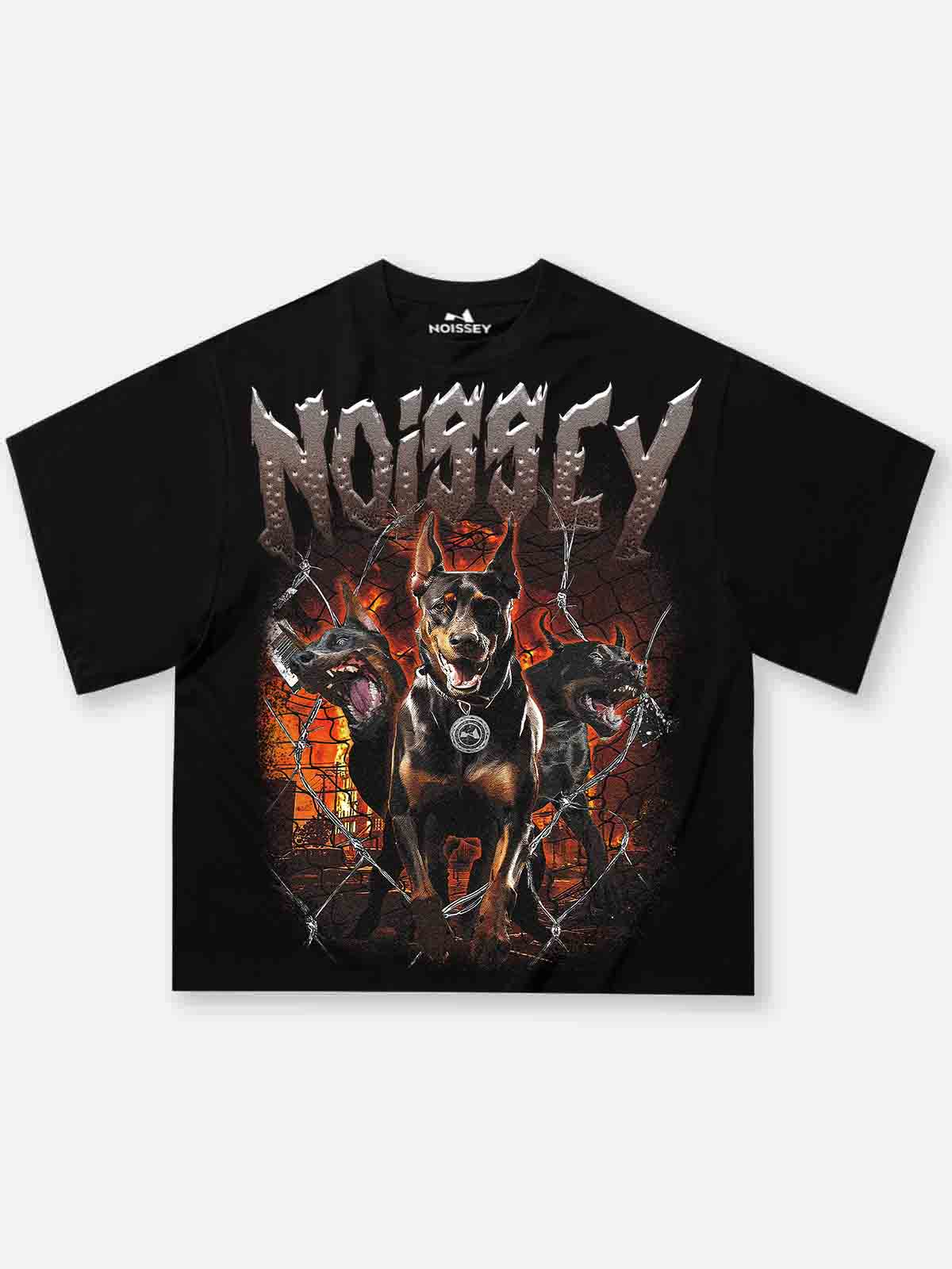 Three-Headed Doberman Breaking Through Barbed Wire Unisex Tişört