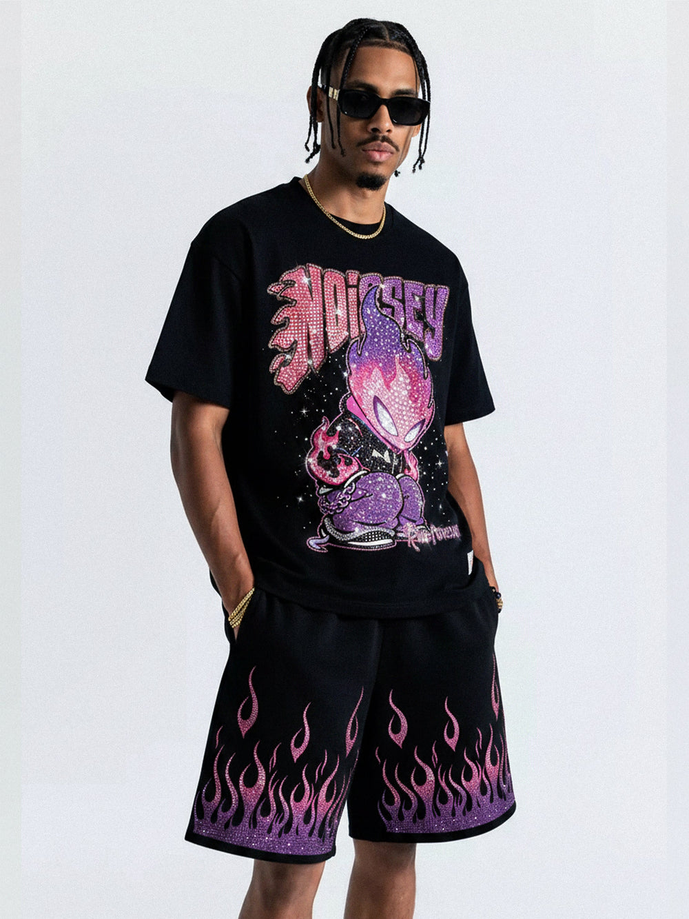 Neon Embers Siyah Unisex Şort