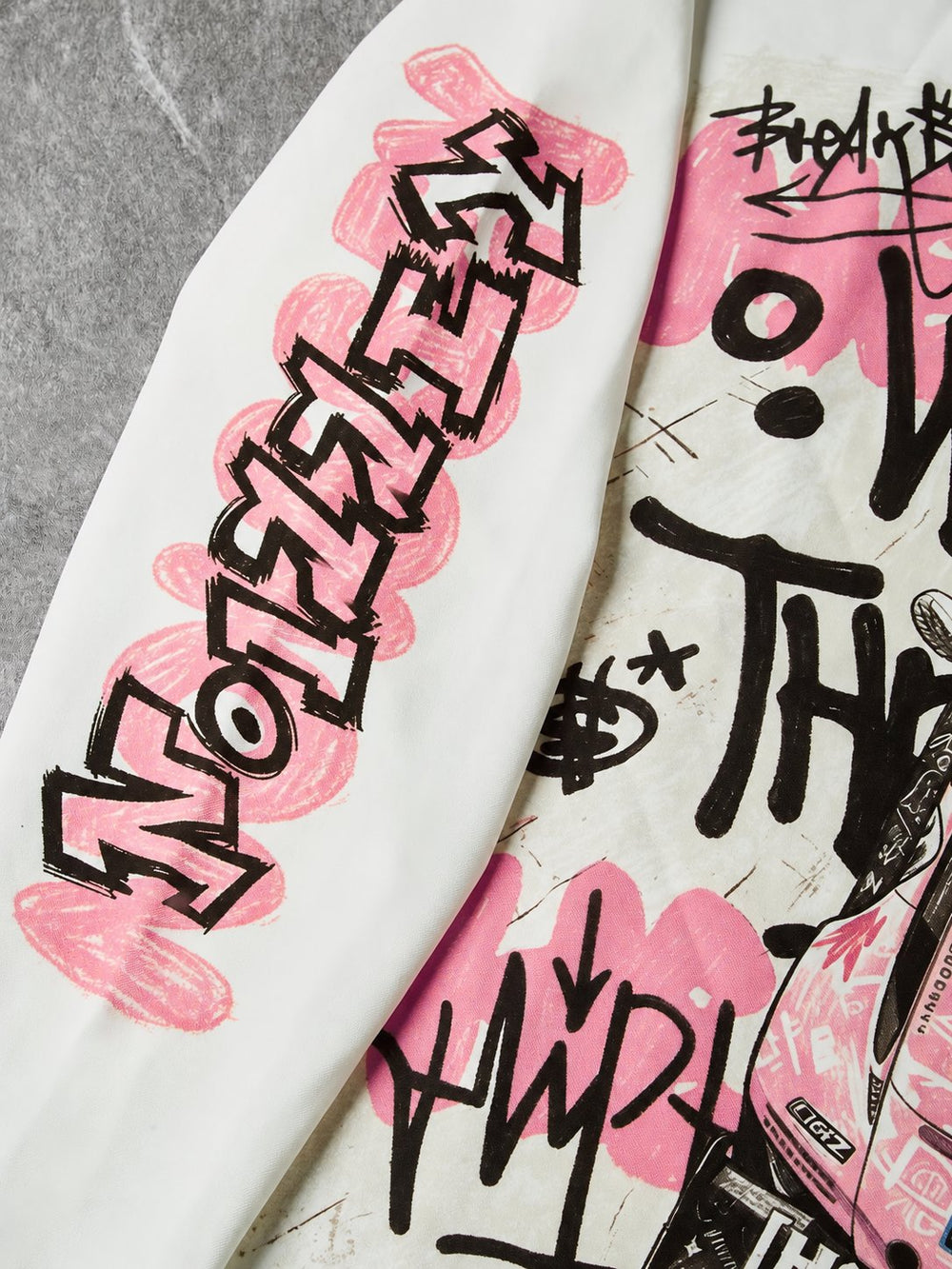Pink Hoonigan Graffiti Beyaz Unisex Uzun Kollu Tişört