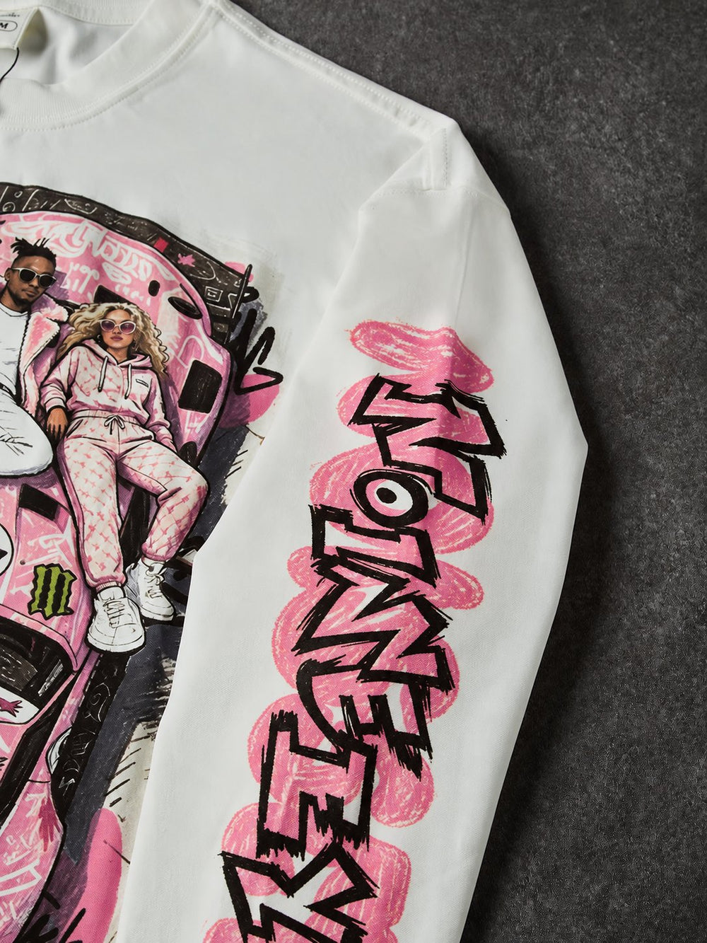 Pink Hoonigan Graffiti Beyaz Unisex Uzun Kollu Tişört