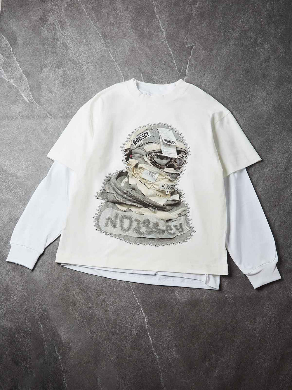 Beyaz Maske Kolaj Unisex Uzun Kollu Tişört