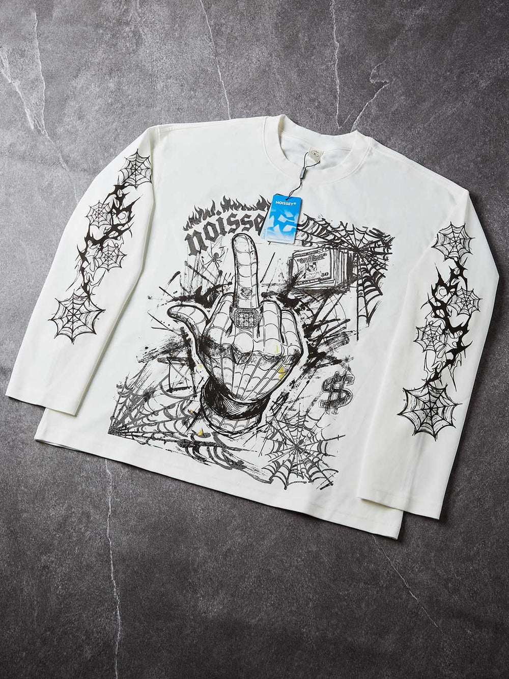 Örümcek El Beyaz Unisex Uzun Kollu Tişört