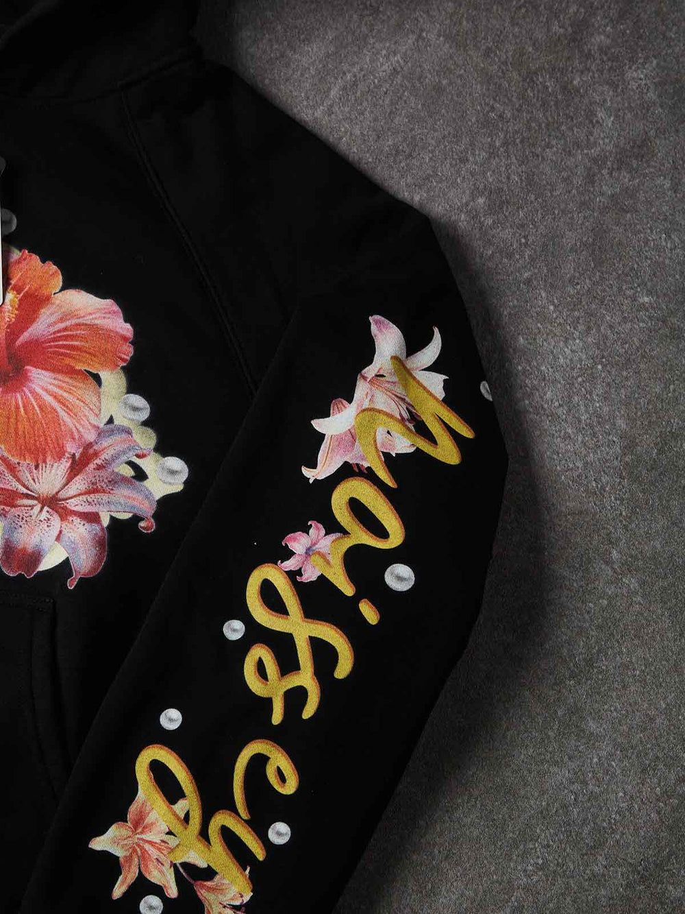 Çiçekli Haç Siyah Unisex Fermuarlı Sweatshirt
