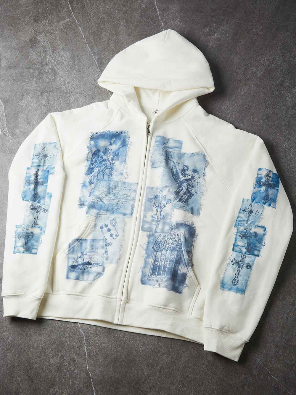 Siyanotip Melek Haç Beyaz Unisex Fermuarlı Sweatshirt