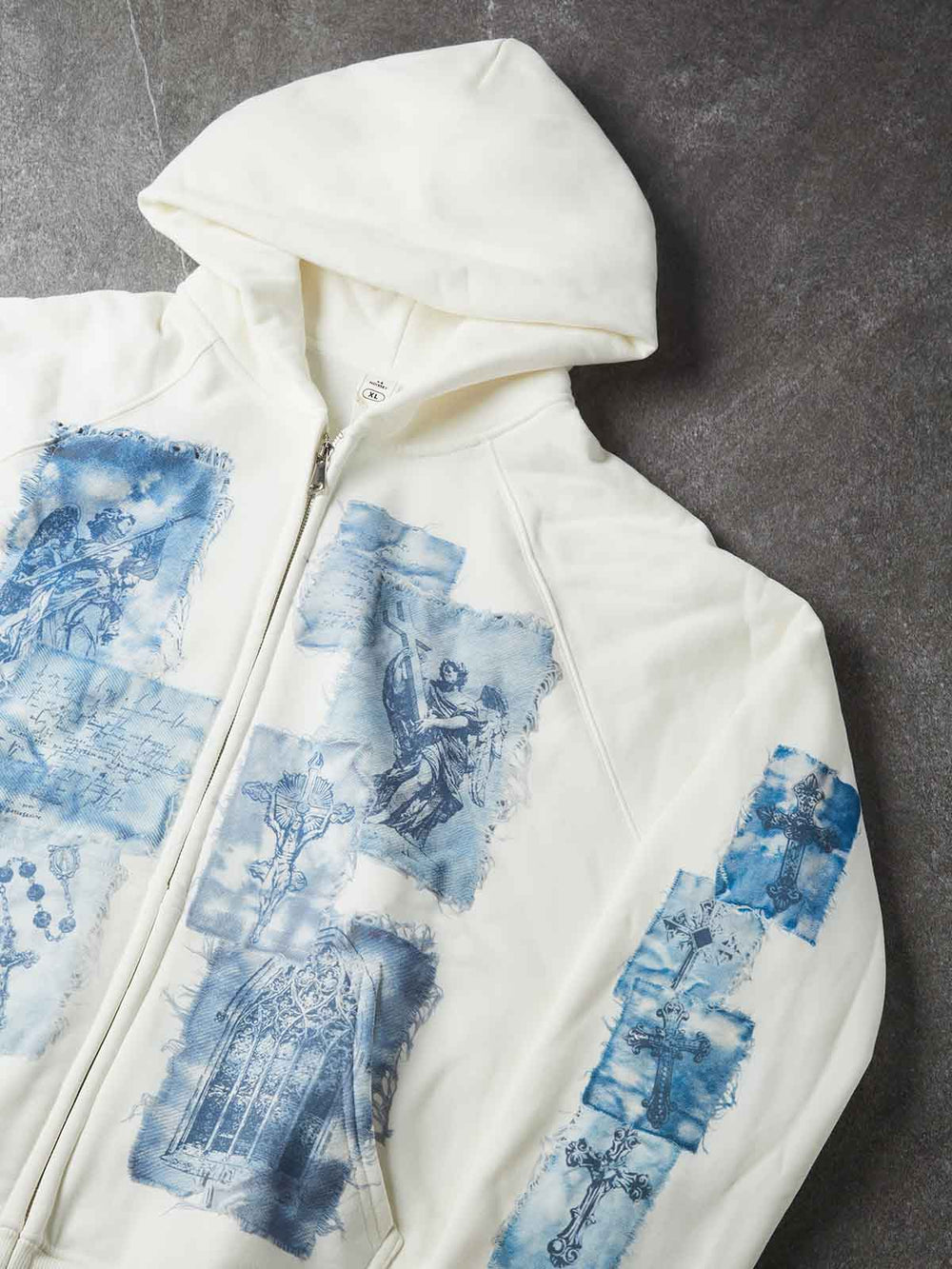 Siyanotip Melek Haç Beyaz Unisex Fermuarlı Sweatshirt