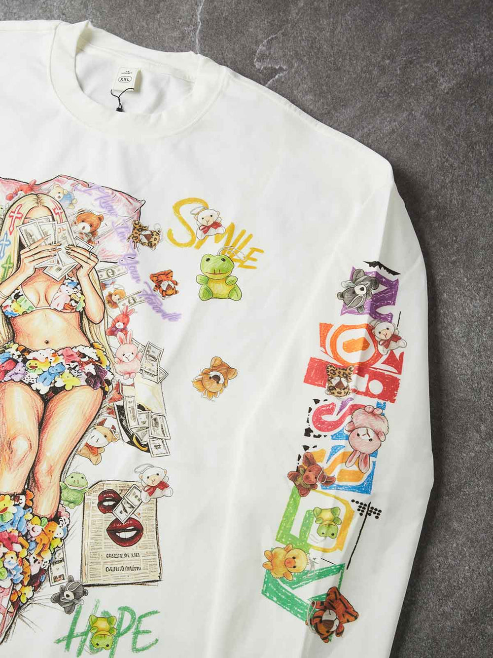 Grafiti Pelüş Kız Unisex Uzun Kollu Tişört