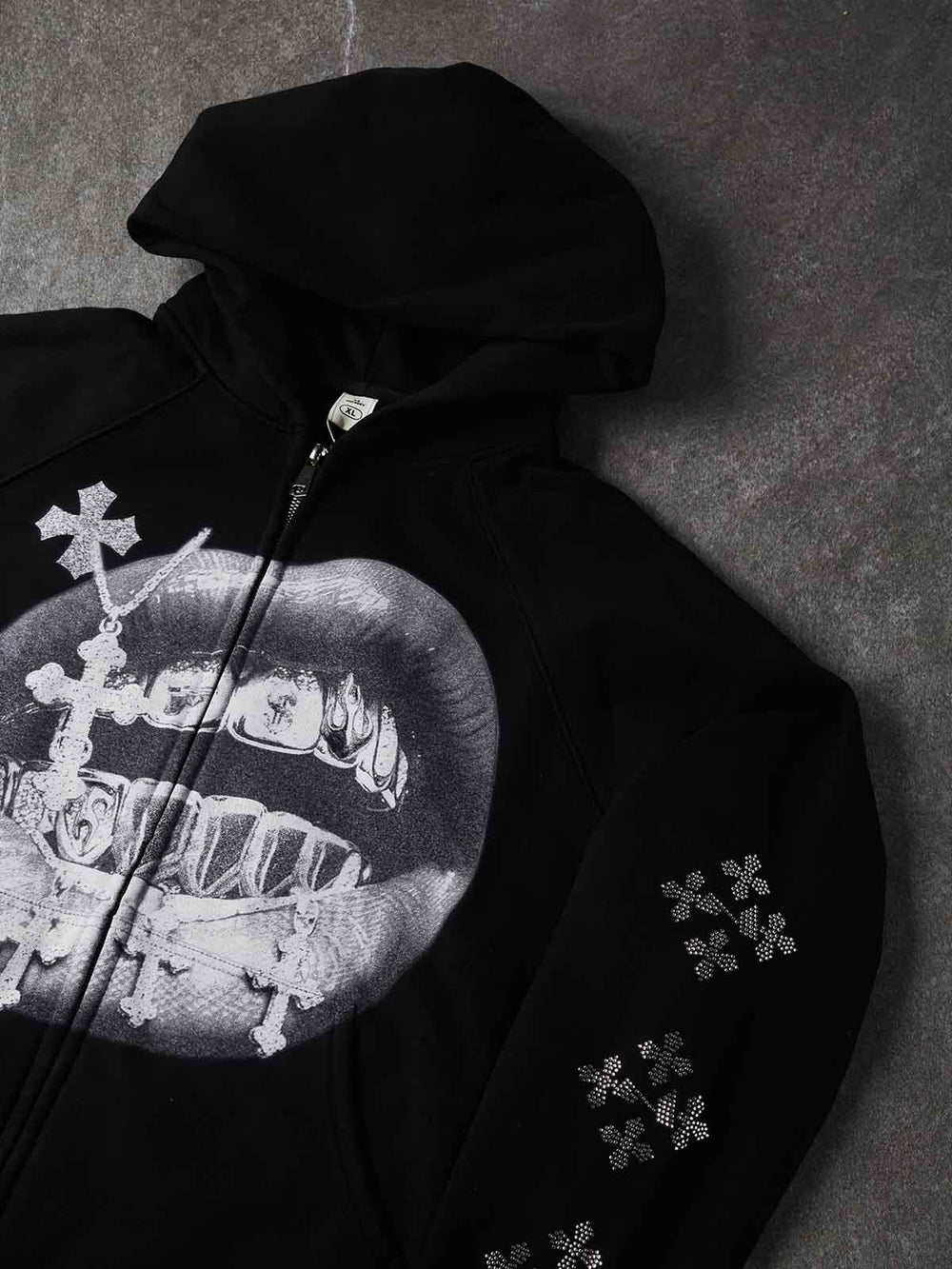 Gotik Haç Siyah Unisex Fermuarlı Sweatshirt
