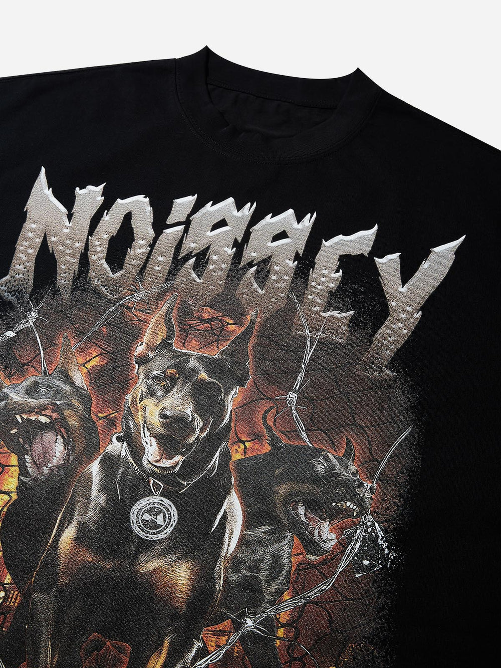 Three-Headed Doberman Breaking Through Barbed Wire Unisex Tişört