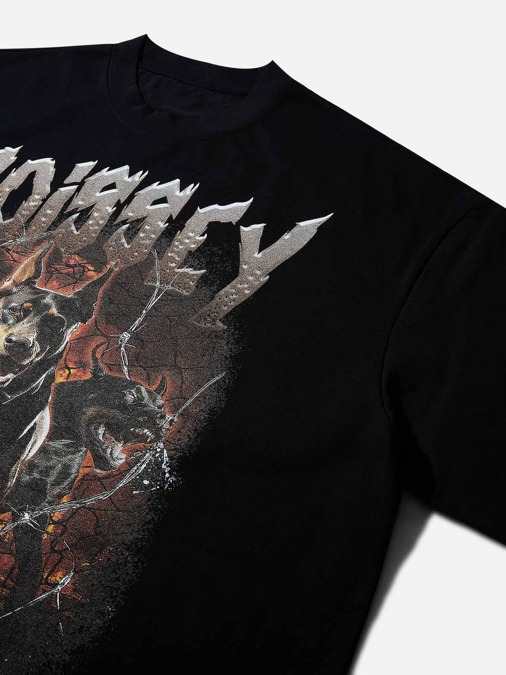 Three-Headed Doberman Breaking Through Barbed Wire Unisex Tişört