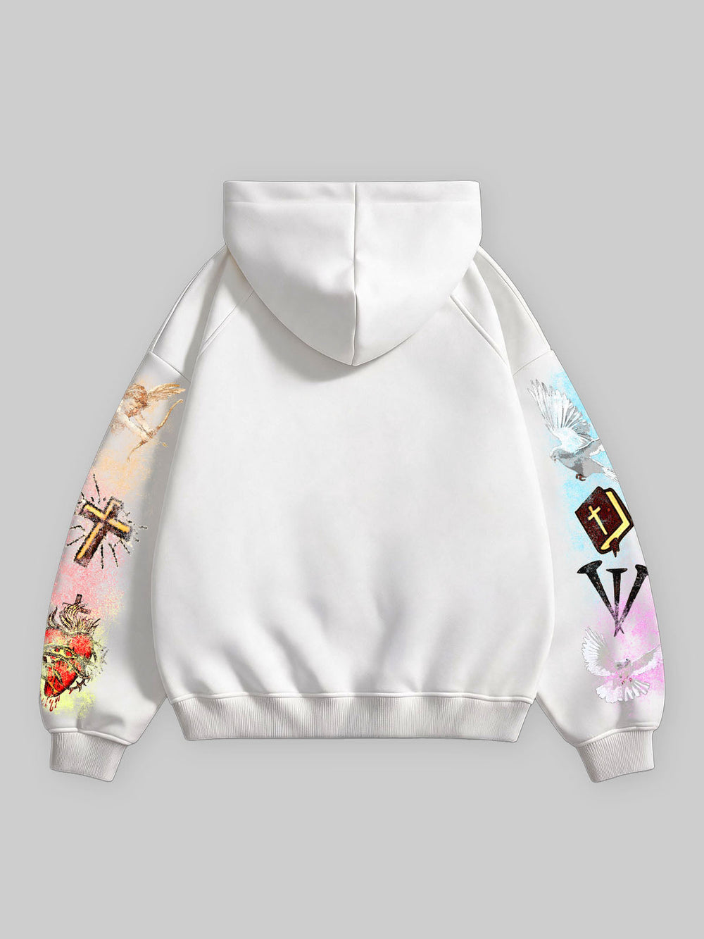 Kutsal Kalp Güvercin Beyaz Unisex Fermuarlı Sweatshirt
