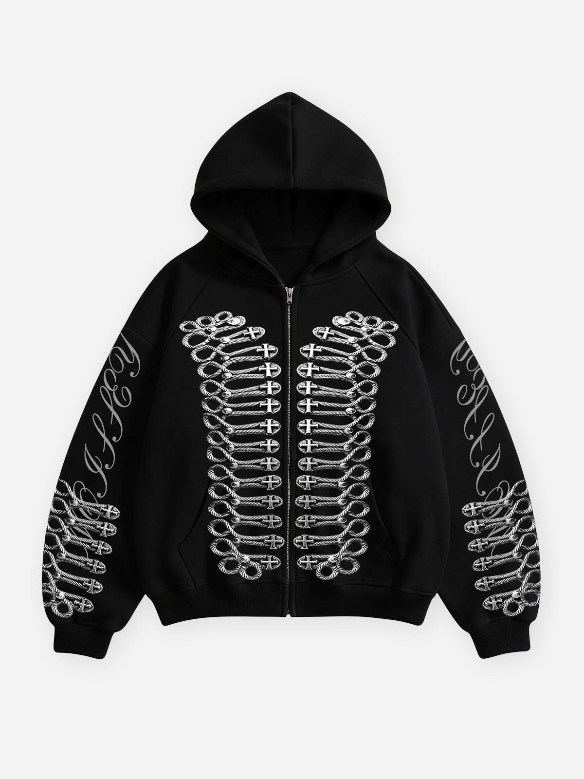 Metalik Düğüm Haç Siyah Unisex Fermuarlı Sweatshirt