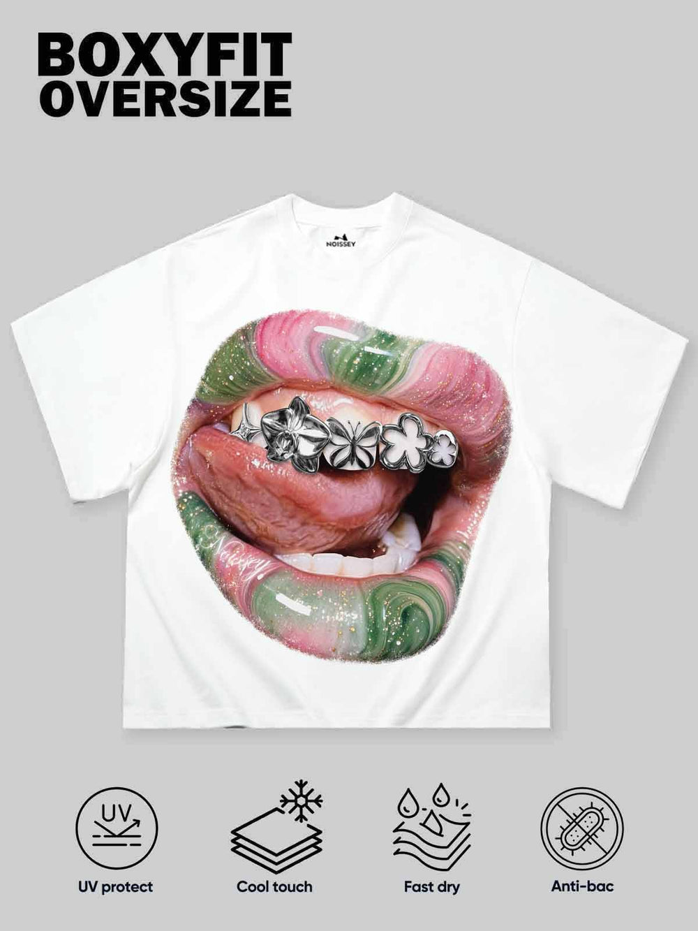 Mermer Dudak Grillz Beyaz Unisex Tişört