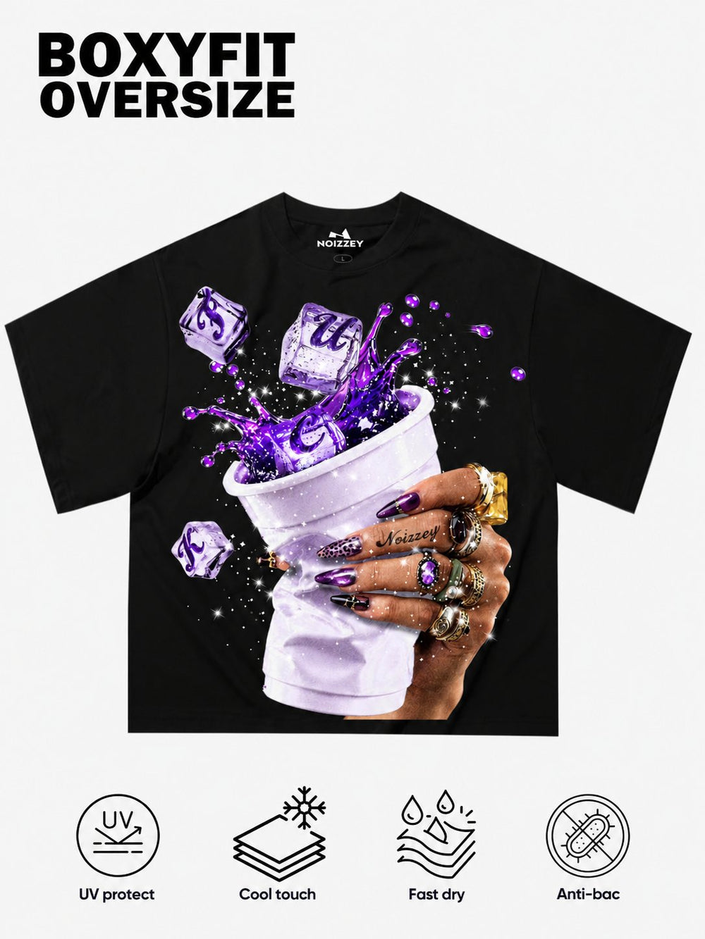Mor Leopar Siyah Unisex Tişört