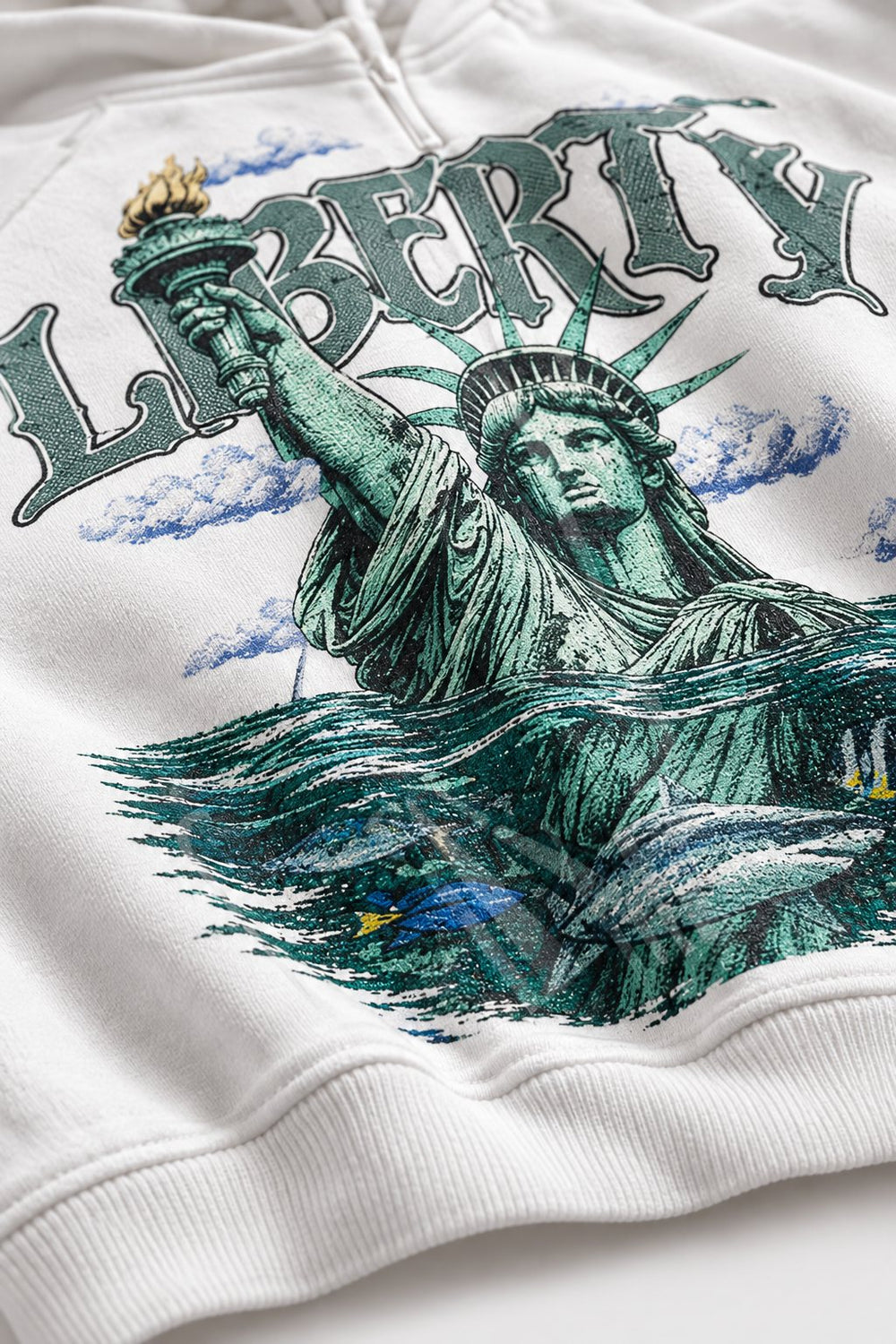 Liberty Beyaz Unisex Fermuarlı Sweatshirt