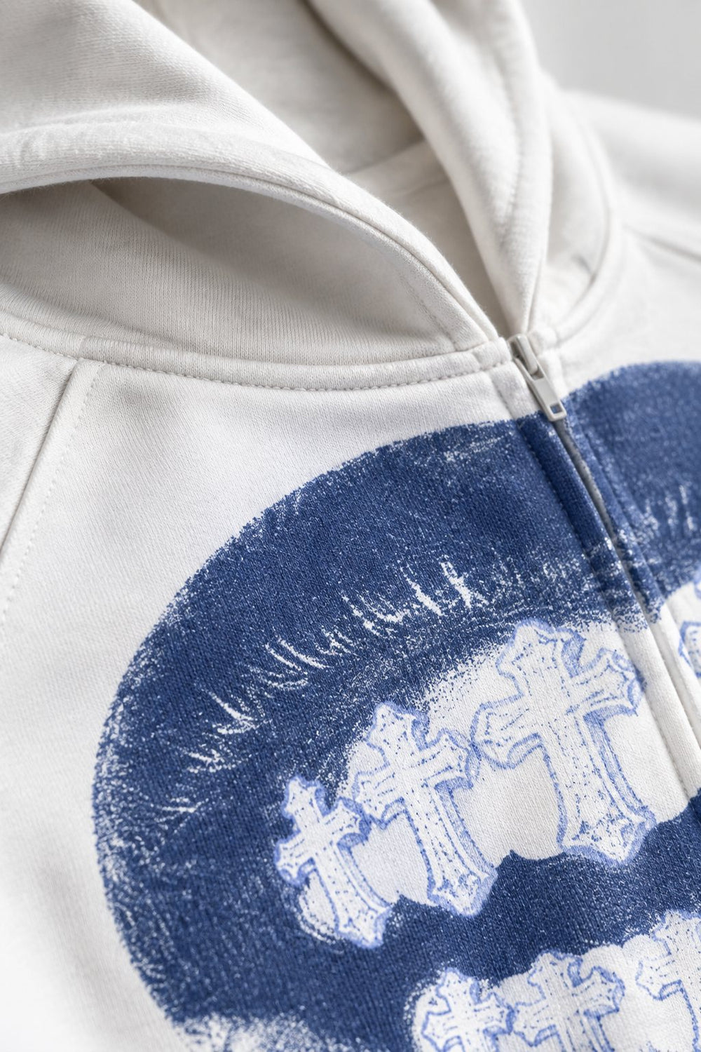 Blue Monochrome Cross Lips Beyaz Unisex Fermuarlı Sweatshirt