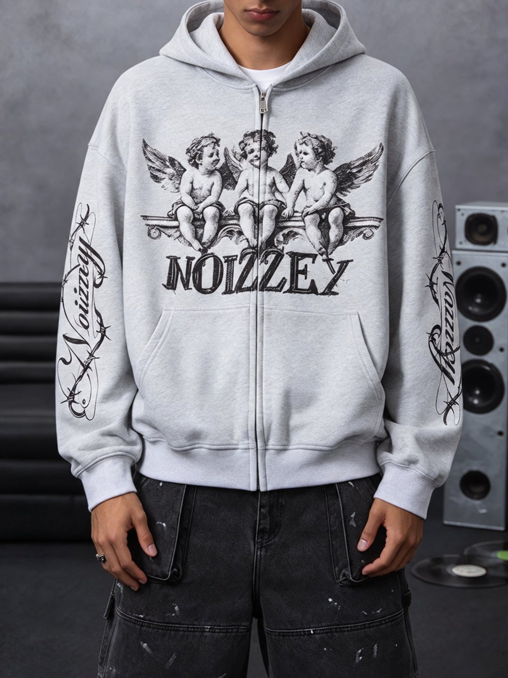 Angel Religion Gri Unisex Fermuarlı Sweatshirt