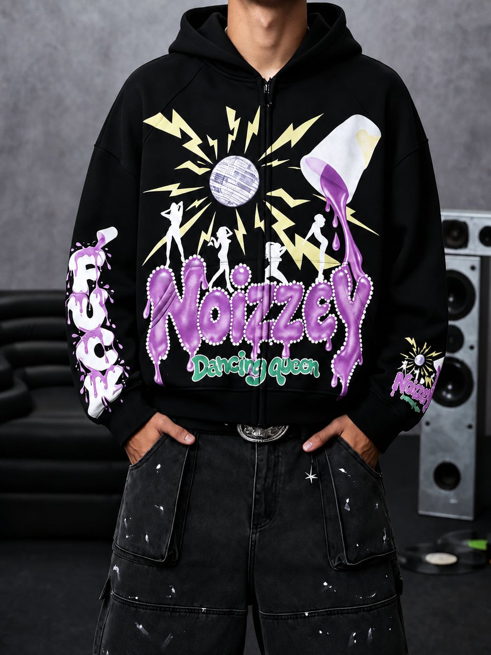 Dancing Queen Siyah Unisex Fermuarlı Sweatshirt
