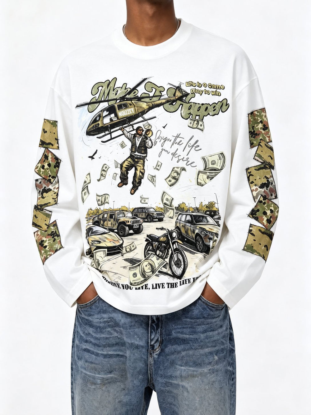 Kamuflaj Helikopter Unisex Uzun Kollu Tişört