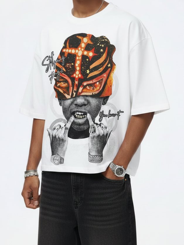 Lucha Maskeli Çocuk Beyaz Unisex Tişört