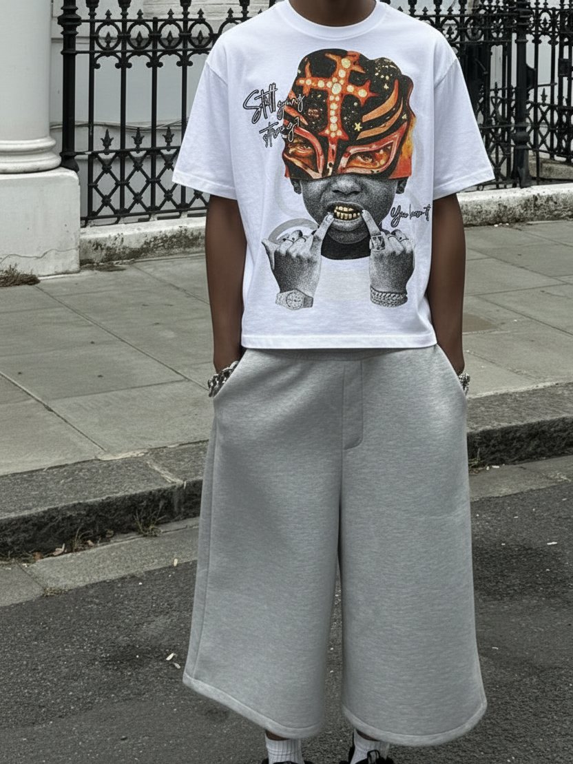 Lucha Maskeli Çocuk Beyaz Unisex Tişört