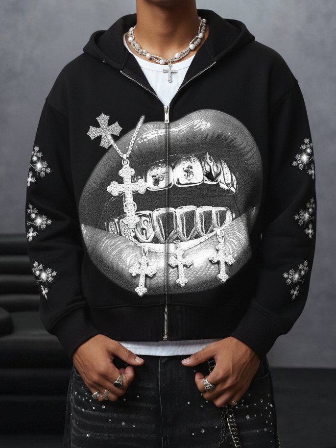 Gotik Haç Siyah Unisex Fermuarlı Sweatshirt