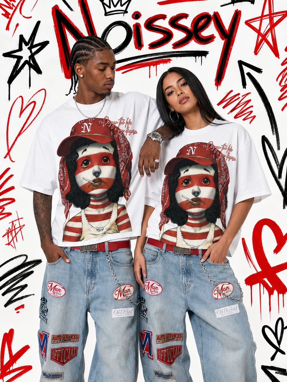 Kırmızı Bandanalı Kız Beyaz Unisex Tişört