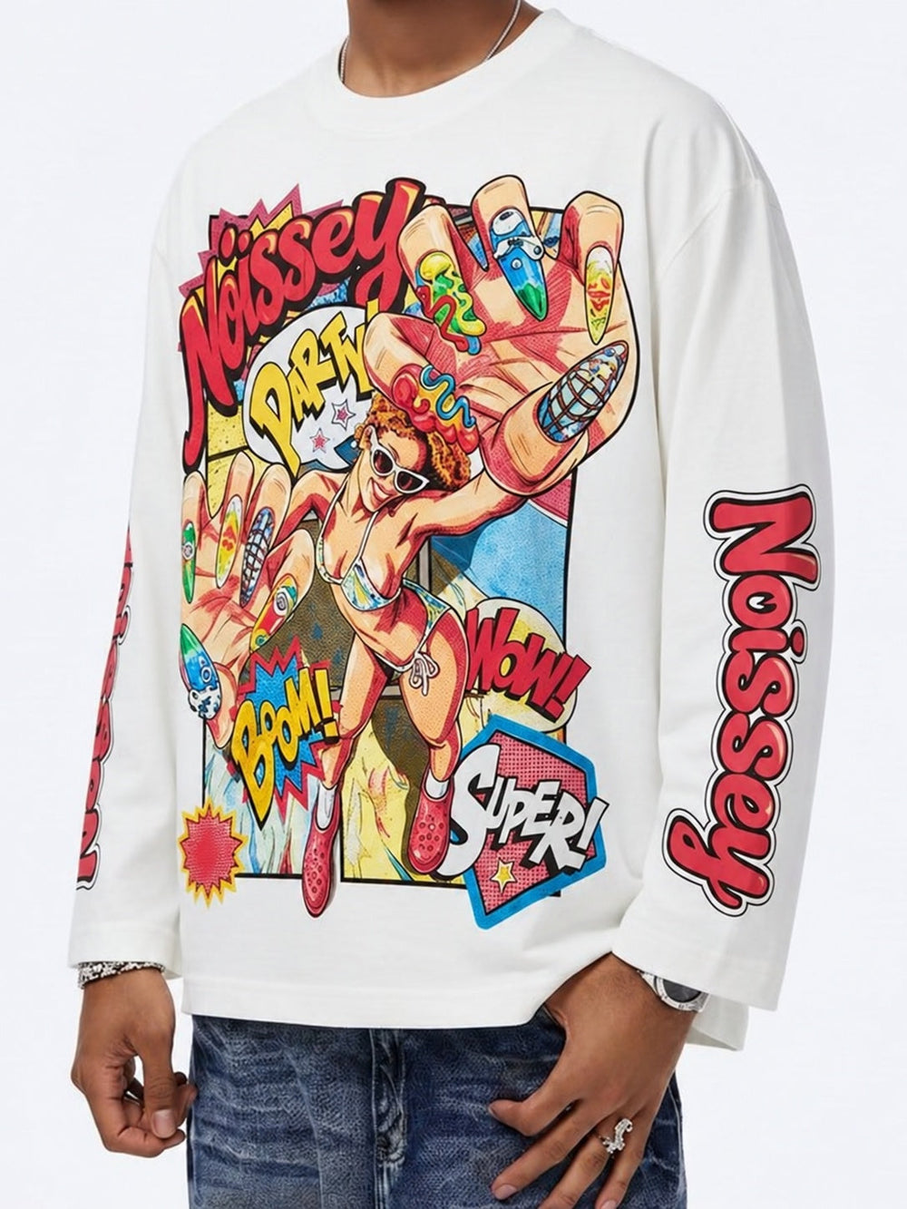 Pop Parti Kız Beyaz Unisex Uzun Kollu Tişört