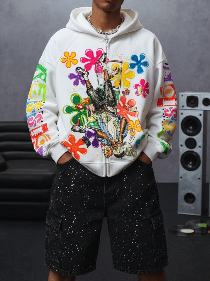 Çiçekli Hayalperest Unisex Fermuarlı Sweatshirt