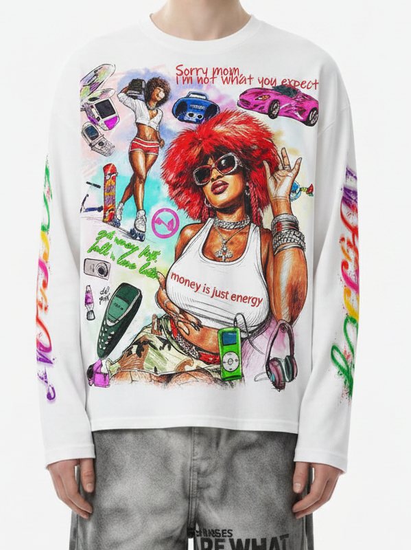 Retro Kadın Portre Unisex Uzun Kollu Tişört