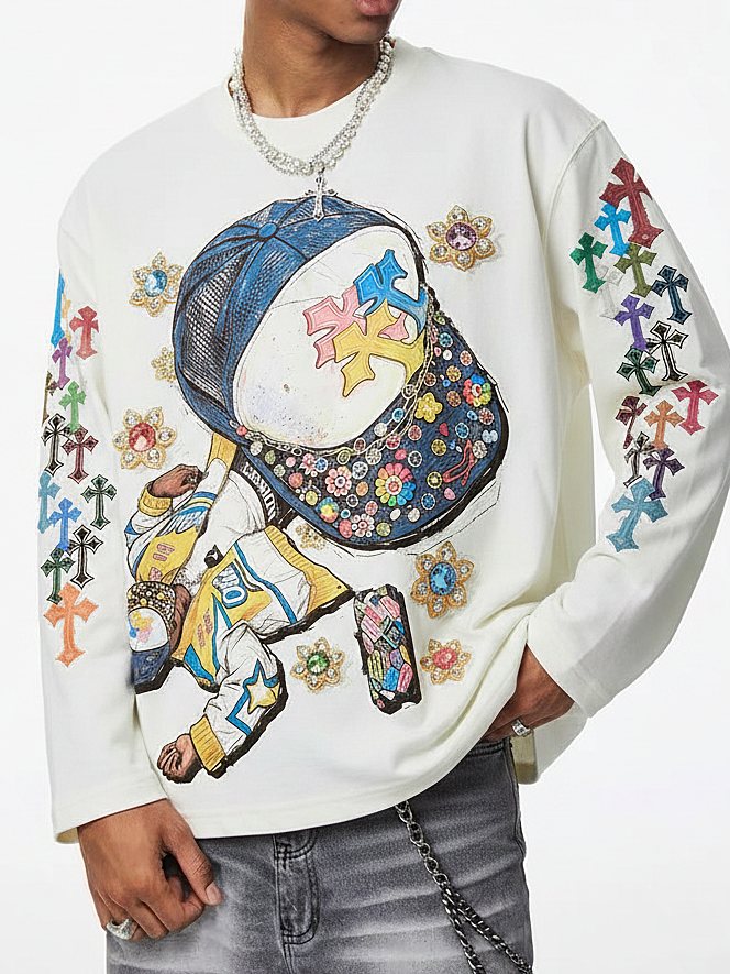 Mücevherli Hip Hop Şapka Unisex Uzun Kollu Tişört