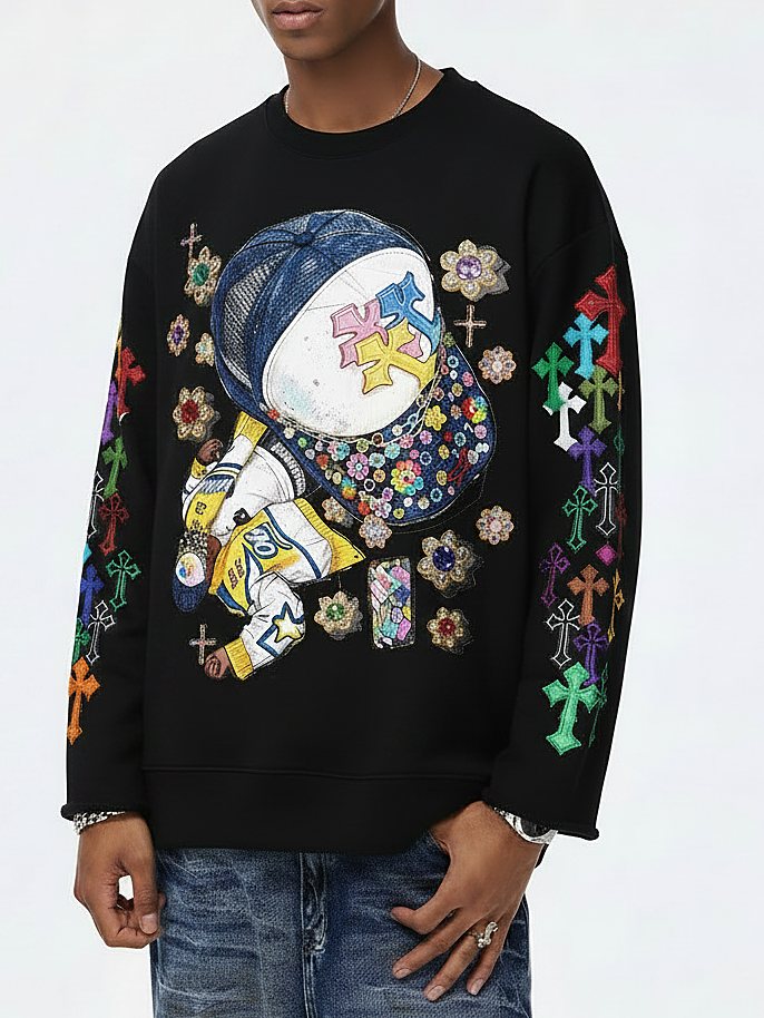 Mücevherli Hip Hop Şapka Unisex Uzun Kollu Tişört