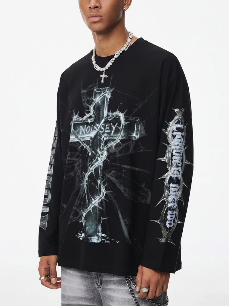 Glass Cross Siyah Unisex Uzun Kollu Tişört