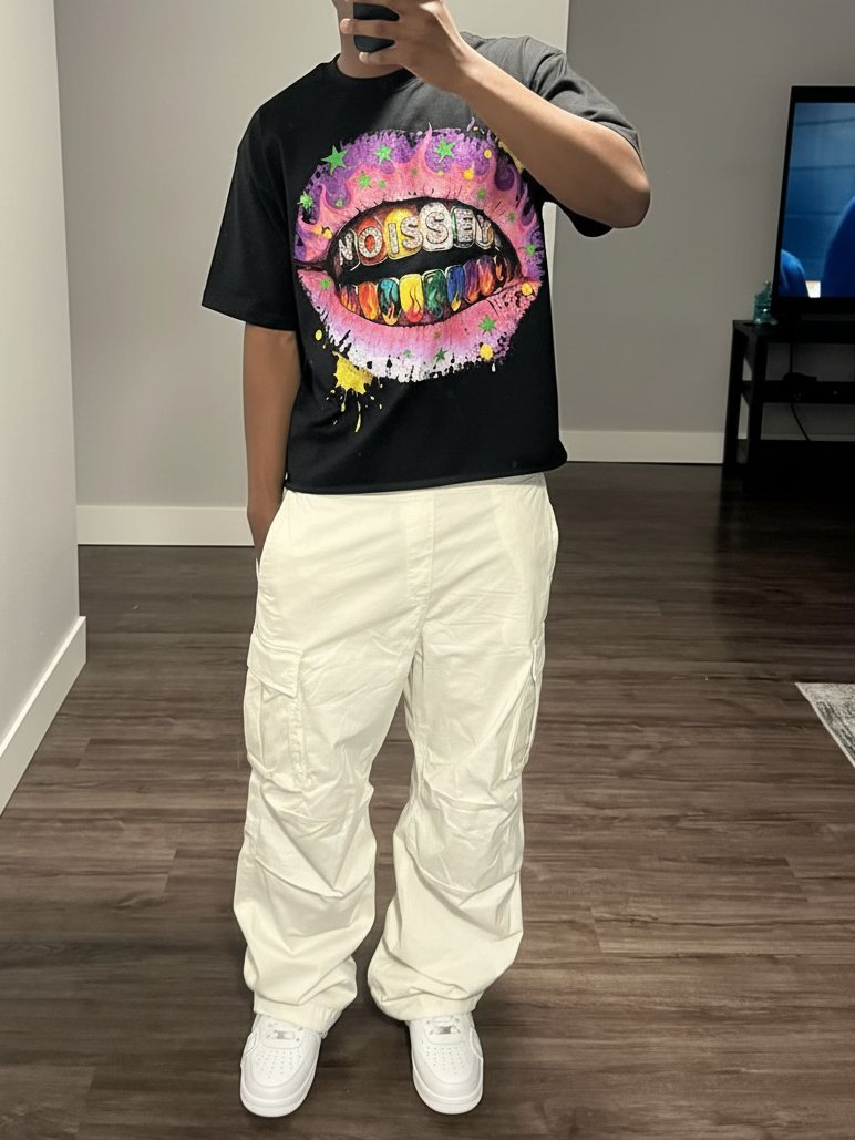 Rainbow Flame Lips Siyah Unisex Tişört