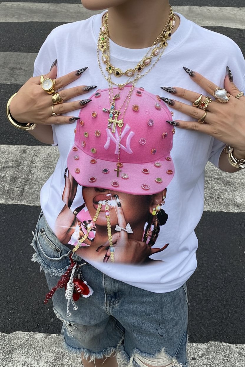 Pink Diamond-Hat Girl Beyaz Unisex Tişört