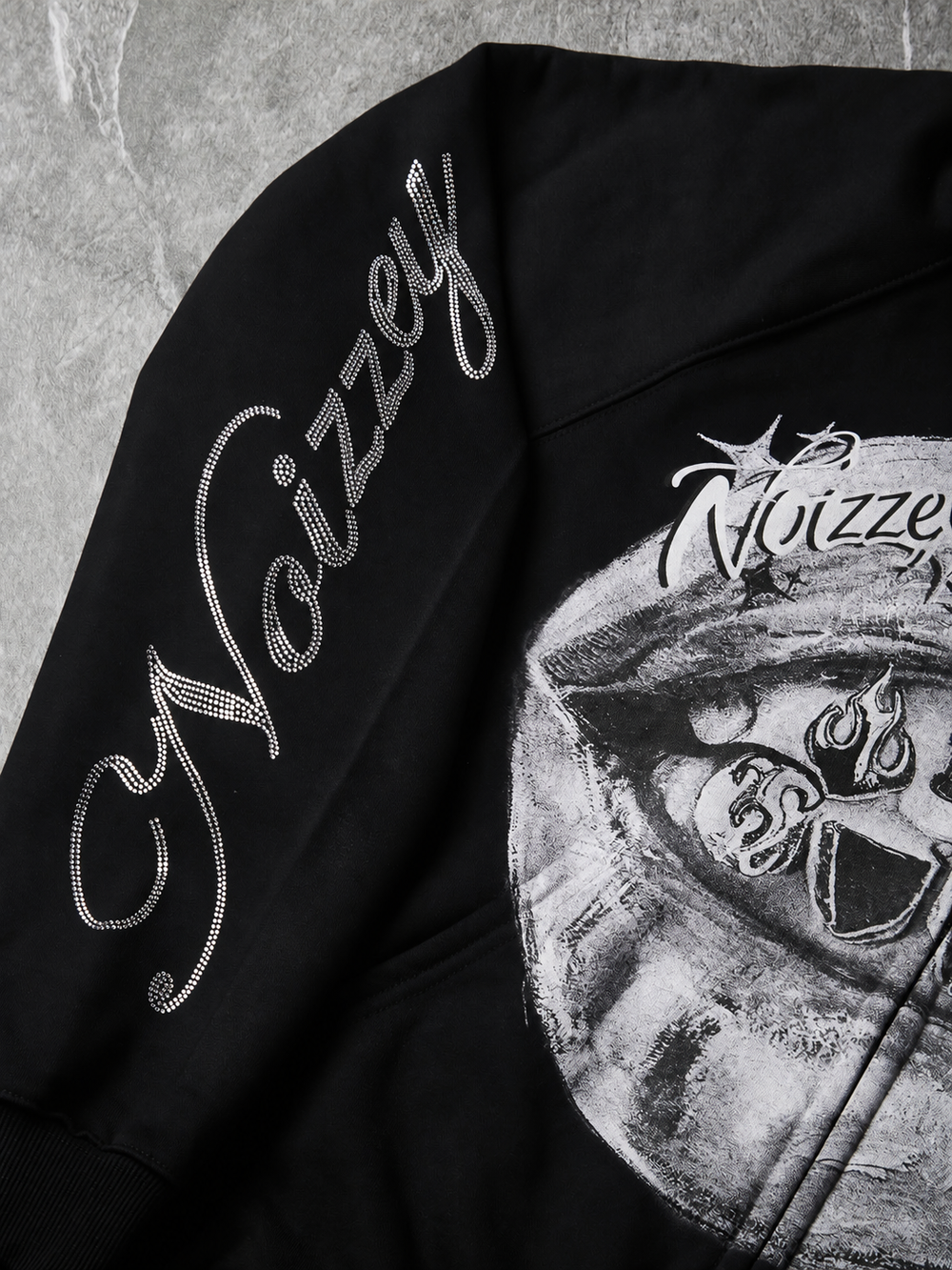 Metalik Grillz Siyah Unisex Fermuarlı Sweatshirt