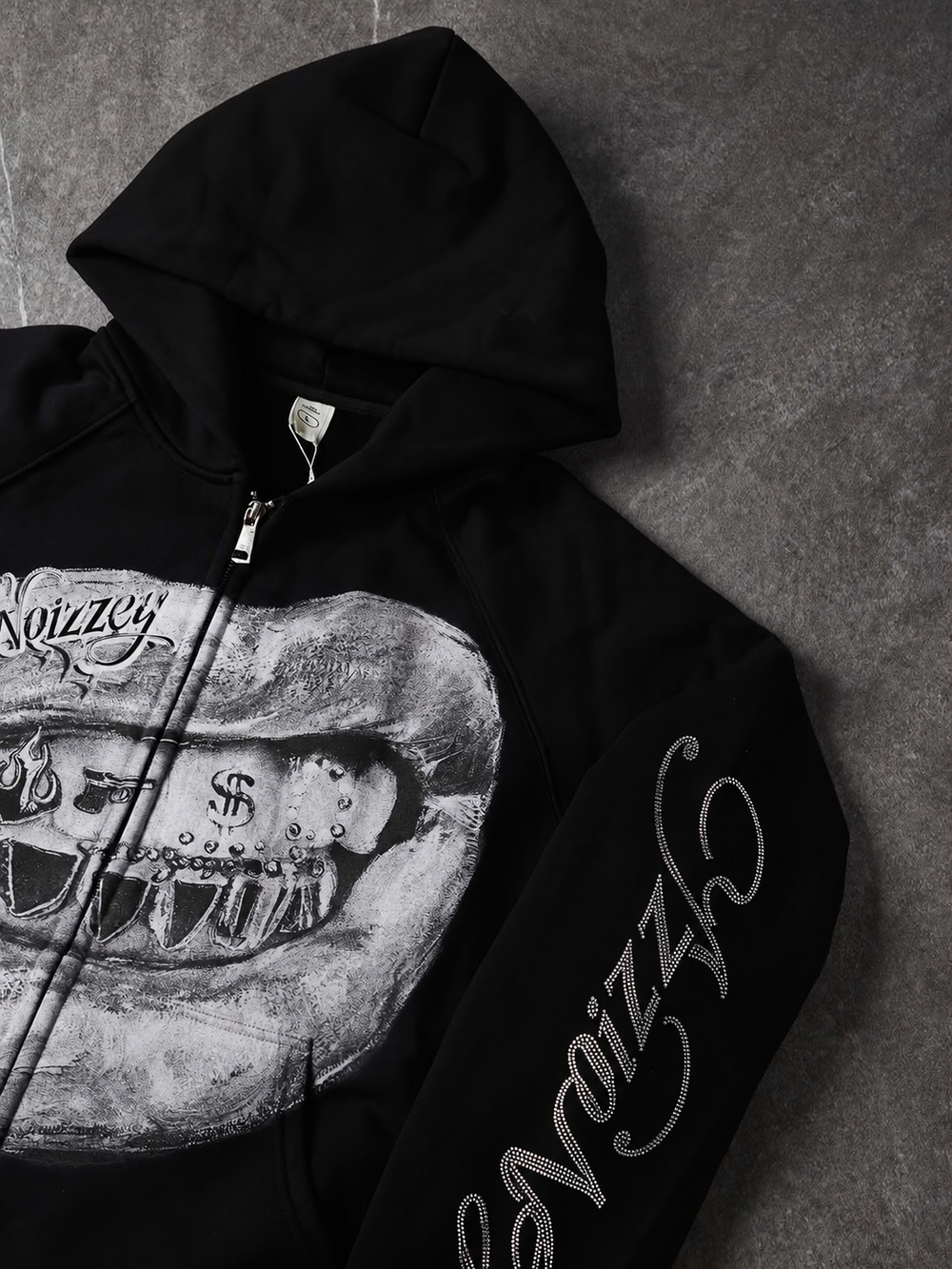 Metalik Grillz Siyah Unisex Fermuarlı Sweatshirt