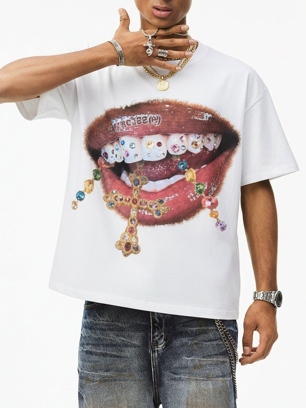 Pırlanta Haç Grillz" nletici Unisex Tişört