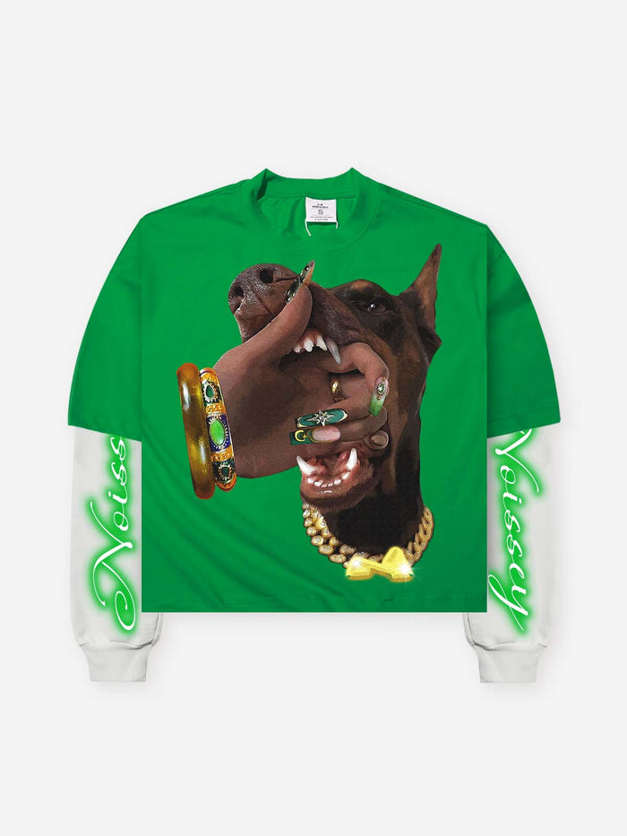 Cyber Doberman Yeşil Unisex Uzun Kollu Tişört