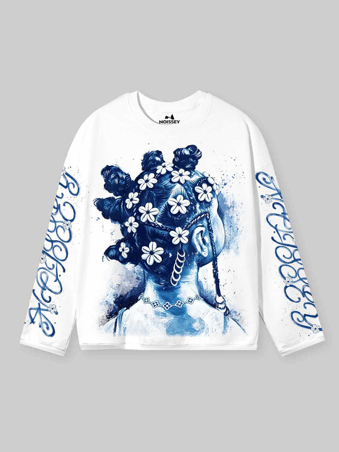Vintage Blue Kırık Beyaz Unisex Uzun Kollu Tişört