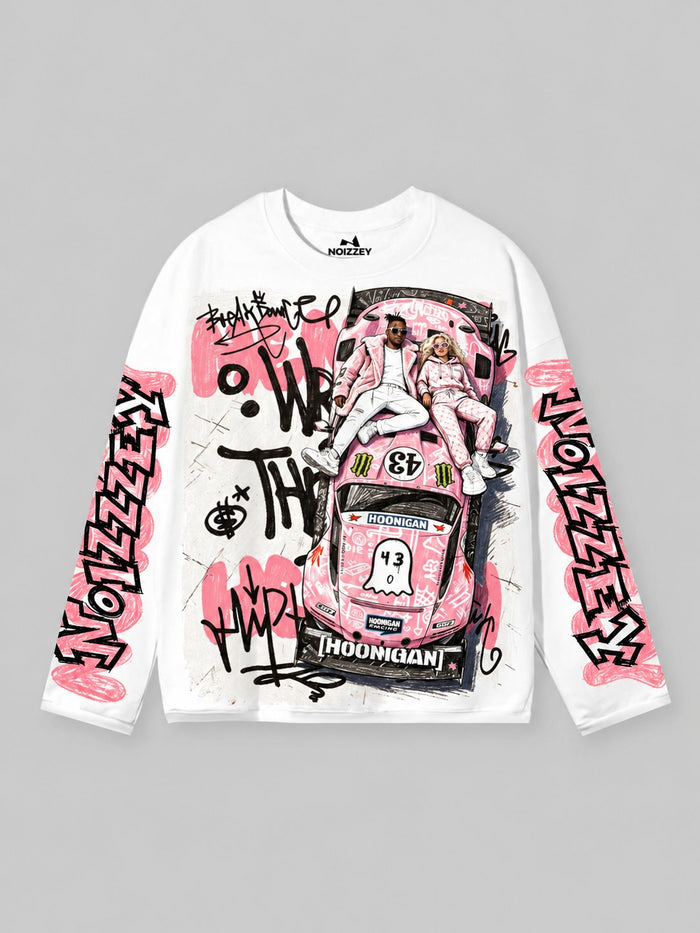 Pink Hoonigan Graffiti Beyaz Unisex Uzun Kollu Tişört