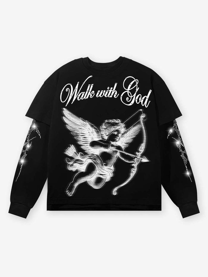 Walk with God Taşlı Unisex Uzun Kollu Tişört